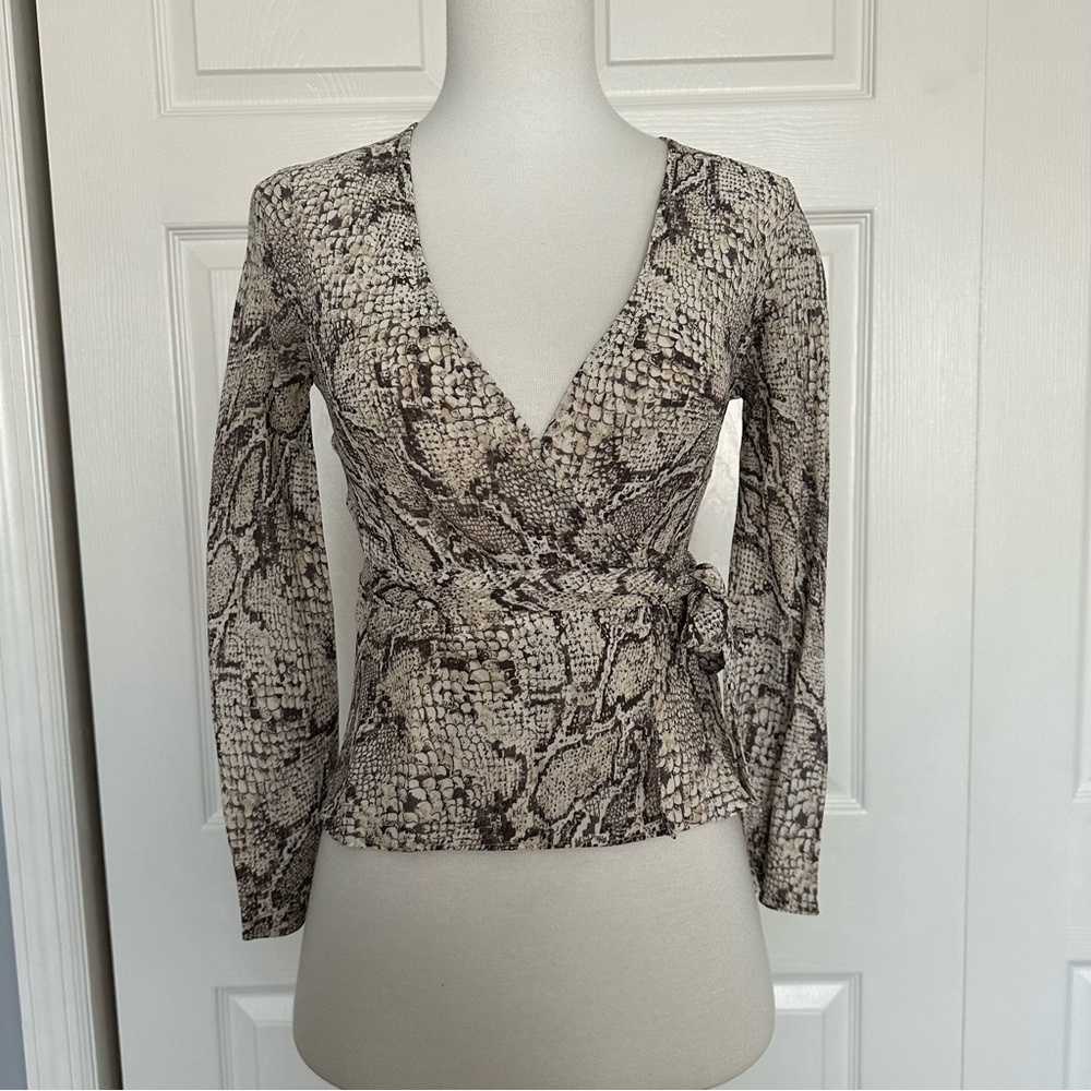 Reformation Snakeskin Print Wrap Top